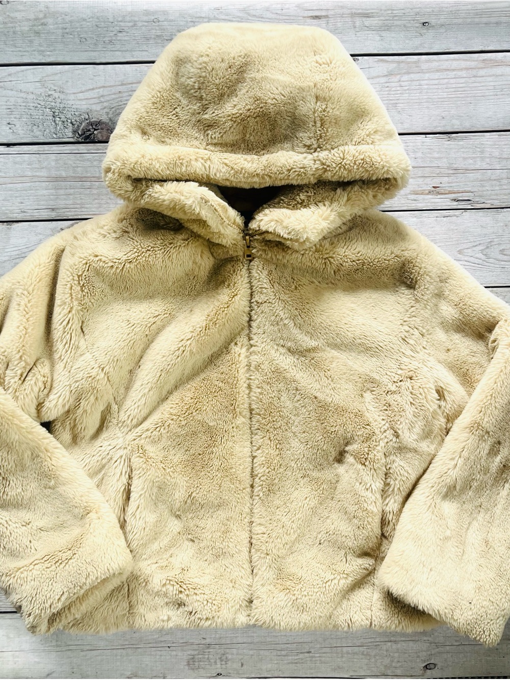 Zara Faux Fur Hooded Jacket in Cream